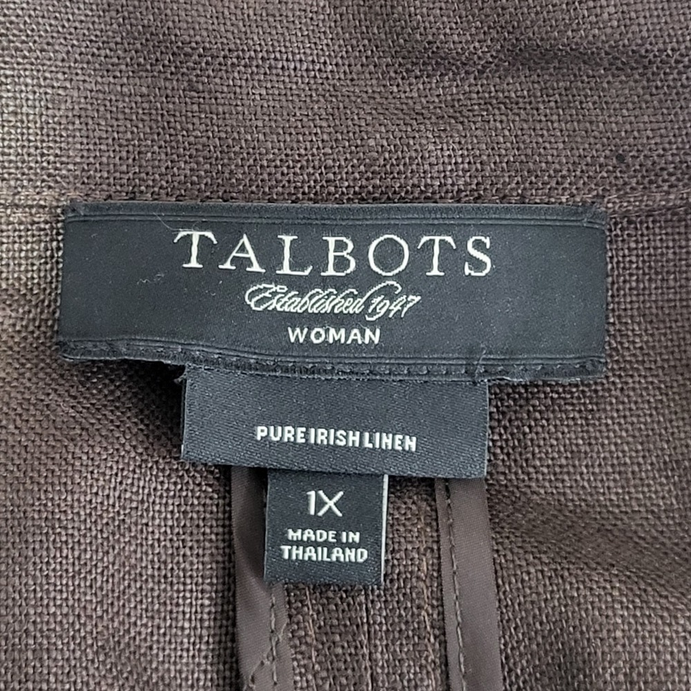 Talbots Pure Irish Linen Open Jacket Plus Size 1X Preppy Pockets Brown Pockets - Picture 3 of 12
